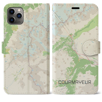 【クールマイユール（イタリア）】地図柄iPhoneケース（手帳タイプ）ナチュラル・iPhone 11 Pro Max 用