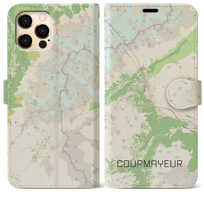 【クールマイユール（イタリア）】地図柄iPhoneケース（手帳タイプ）ナチュラル・iPhone 12 Pro Max 用