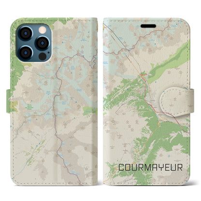 【クールマイユール（イタリア）】地図柄iPhoneケース（手帳タイプ）ナチュラル・iPhone 12 / 12 Pro 用