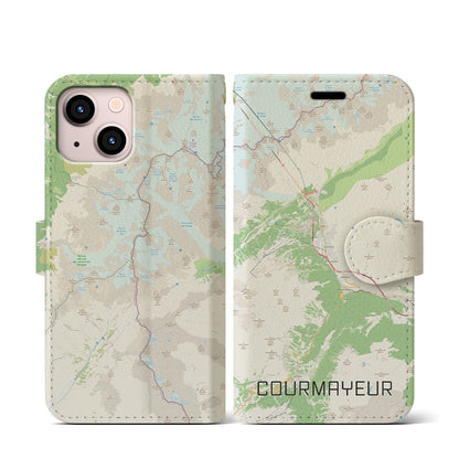 【クールマイユール（イタリア）】地図柄iPhoneケース（手帳タイプ）ナチュラル・iPhone 13 mini 用