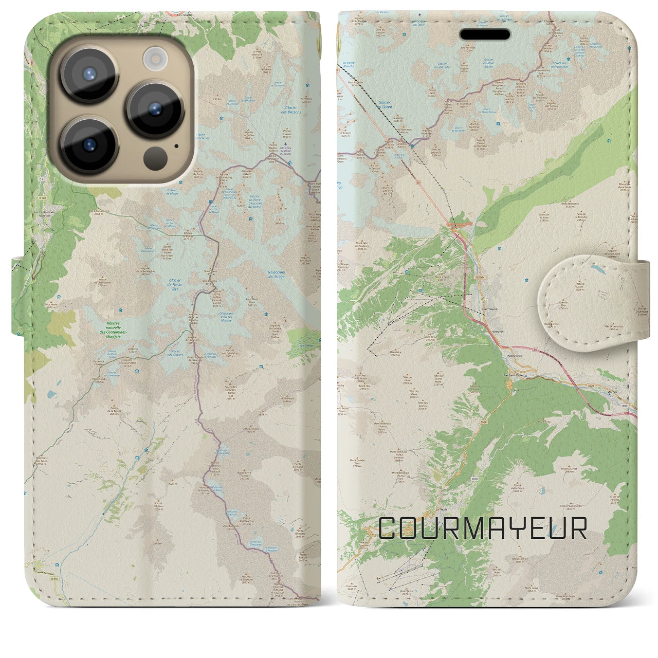 【クールマイユール】地図柄iPhoneケース（手帳両面タイプ・ナチュラル）iPhone 14 Pro Max 用
