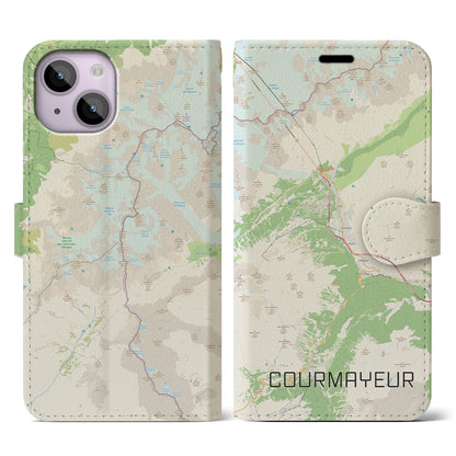 【クールマイユール（イタリア）】地図柄iPhoneケース（手帳タイプ）ナチュラル・iPhone 14 用