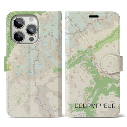 【クールマイユール（イタリア）】地図柄iPhoneケース（手帳タイプ）ナチュラル・iPhone 15 Pro 用