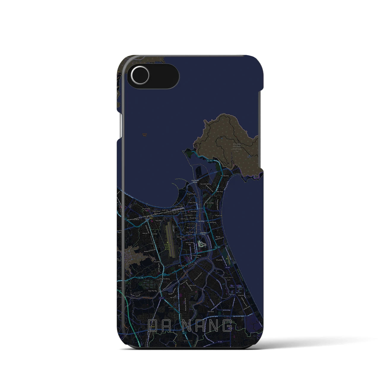 【ダナン】地図柄iPhoneケース（バックカバータイプ・ブラック）iPhone SE（第3 / 第2世代） / 8 / 7 / 6s / 6 用