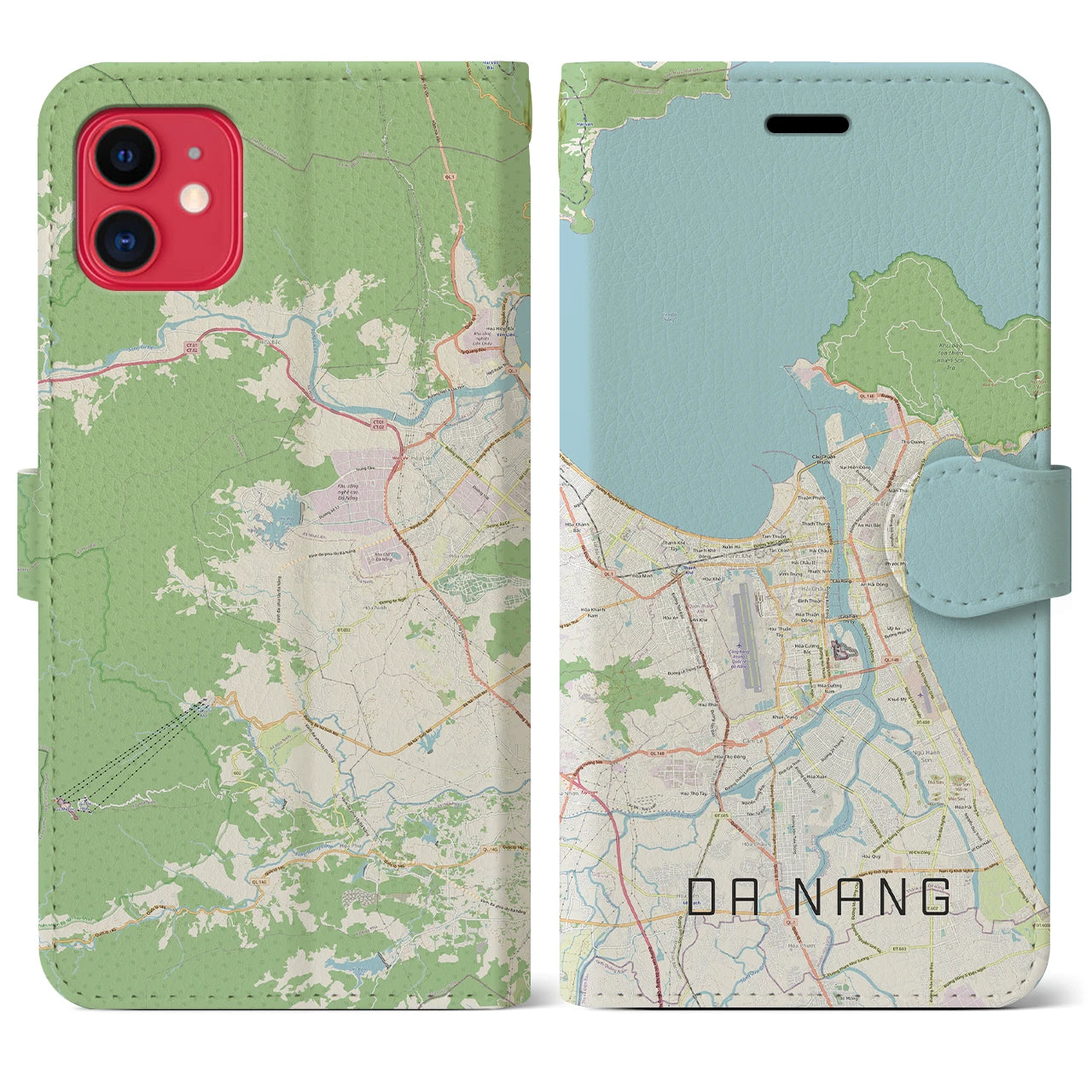 【ダナン】地図柄iPhoneケース（手帳両面タイプ・ナチュラル）iPhone 11 用