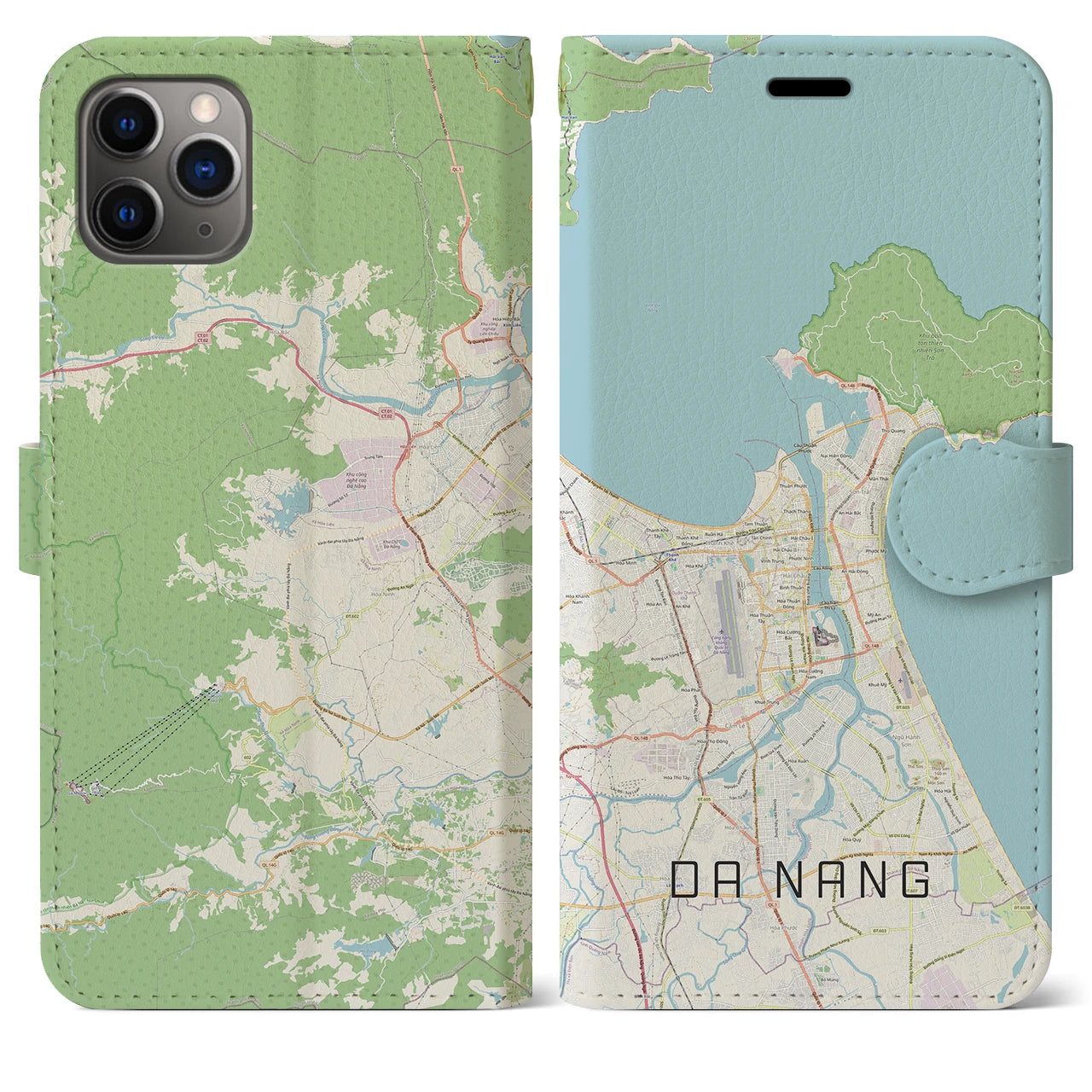 【ダナン】地図柄iPhoneケース（手帳両面タイプ・ナチュラル）iPhone 11 Pro Max 用