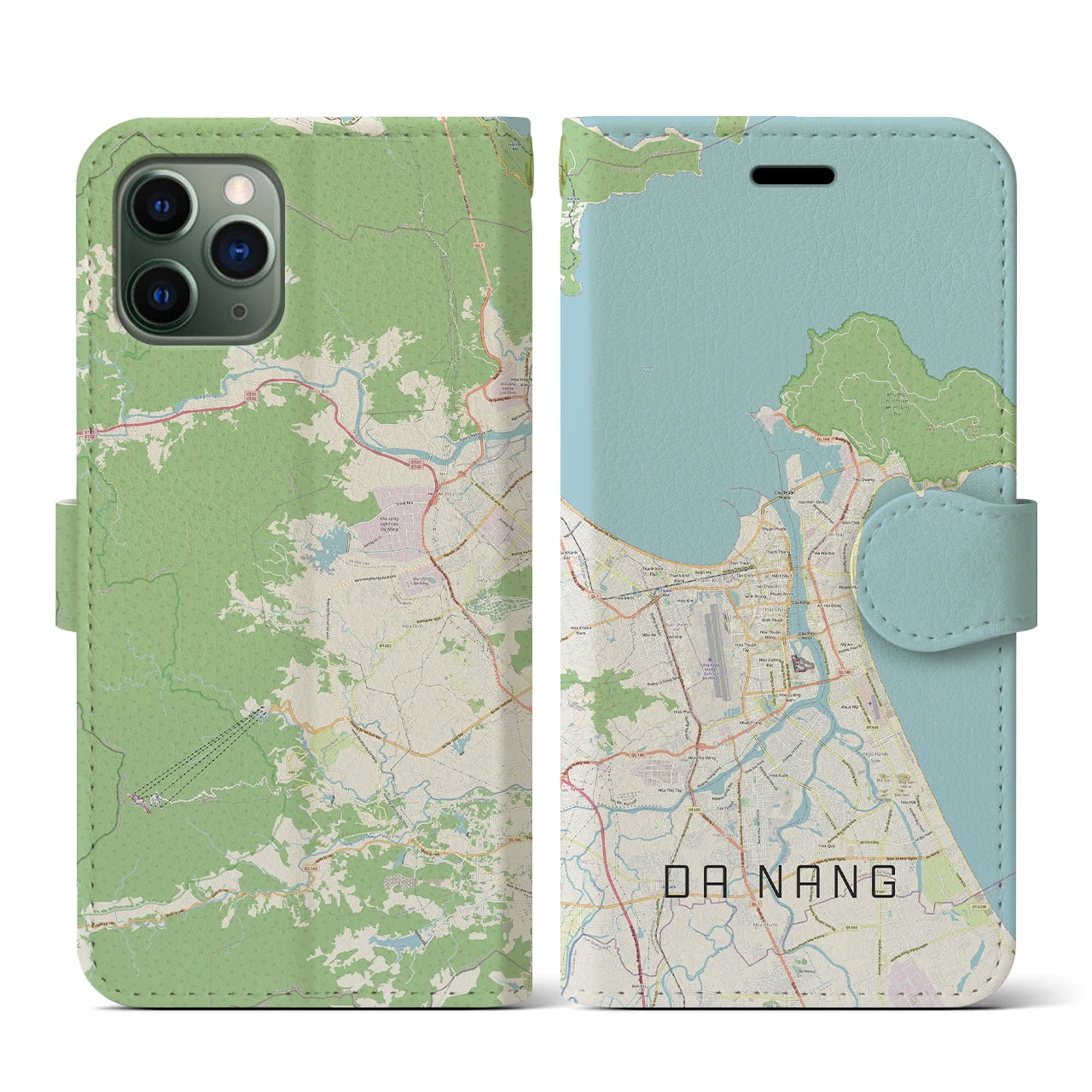 【ダナン】地図柄iPhoneケース（手帳両面タイプ・ナチュラル）iPhone 11 Pro 用