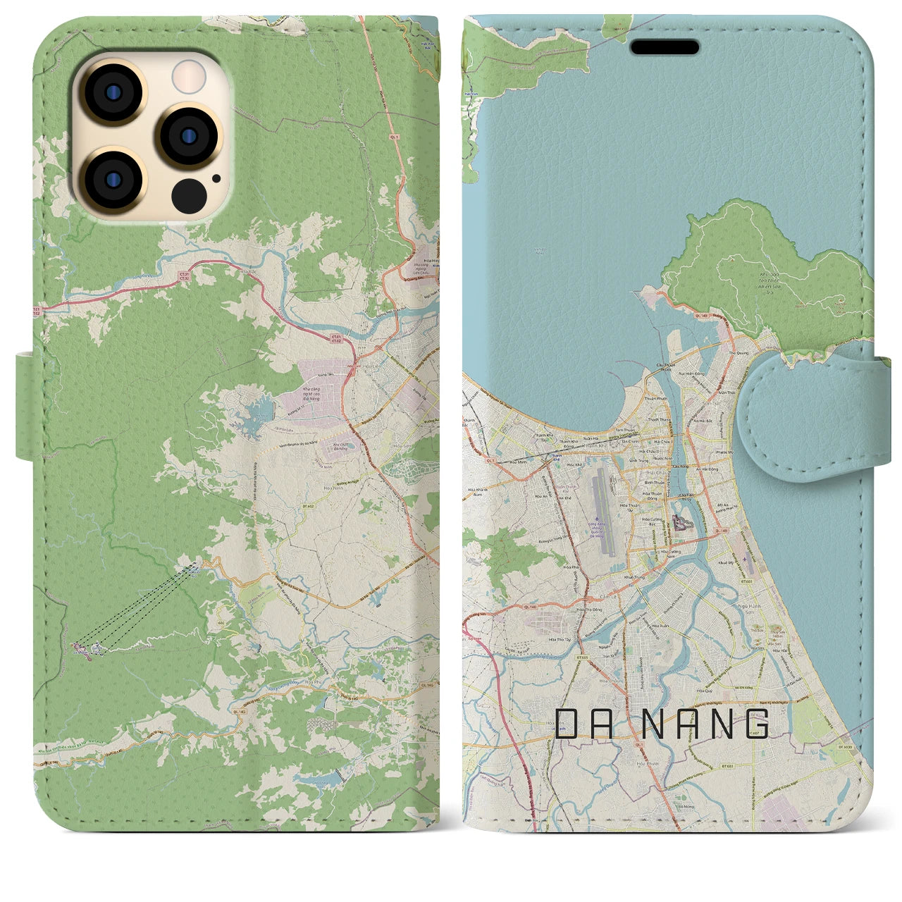 【ダナン】地図柄iPhoneケース（手帳両面タイプ・ナチュラル）iPhone 12 Pro Max 用