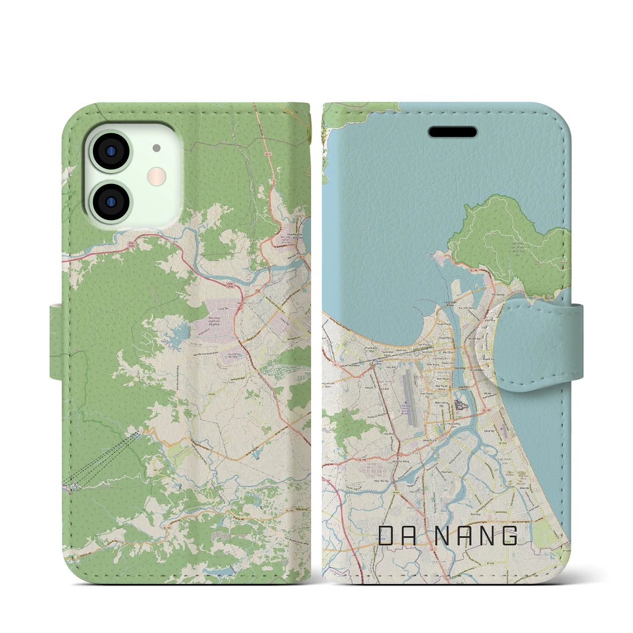 【ダナン】地図柄iPhoneケース（手帳両面タイプ・ナチュラル）iPhone 12 mini 用