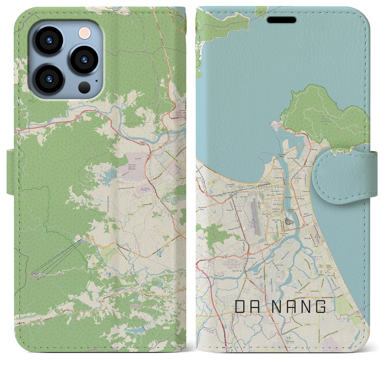 【ダナン】地図柄iPhoneケース（手帳両面タイプ・ナチュラル）iPhone 13 Pro Max 用