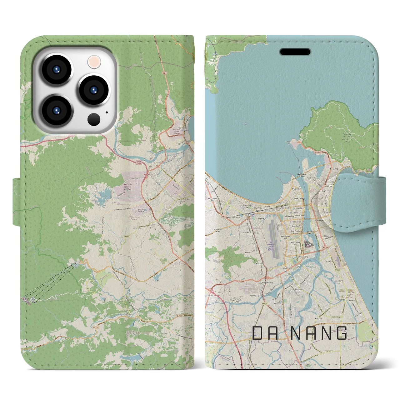 【ダナン】地図柄iPhoneケース（手帳両面タイプ・ナチュラル）iPhone 13 Pro 用