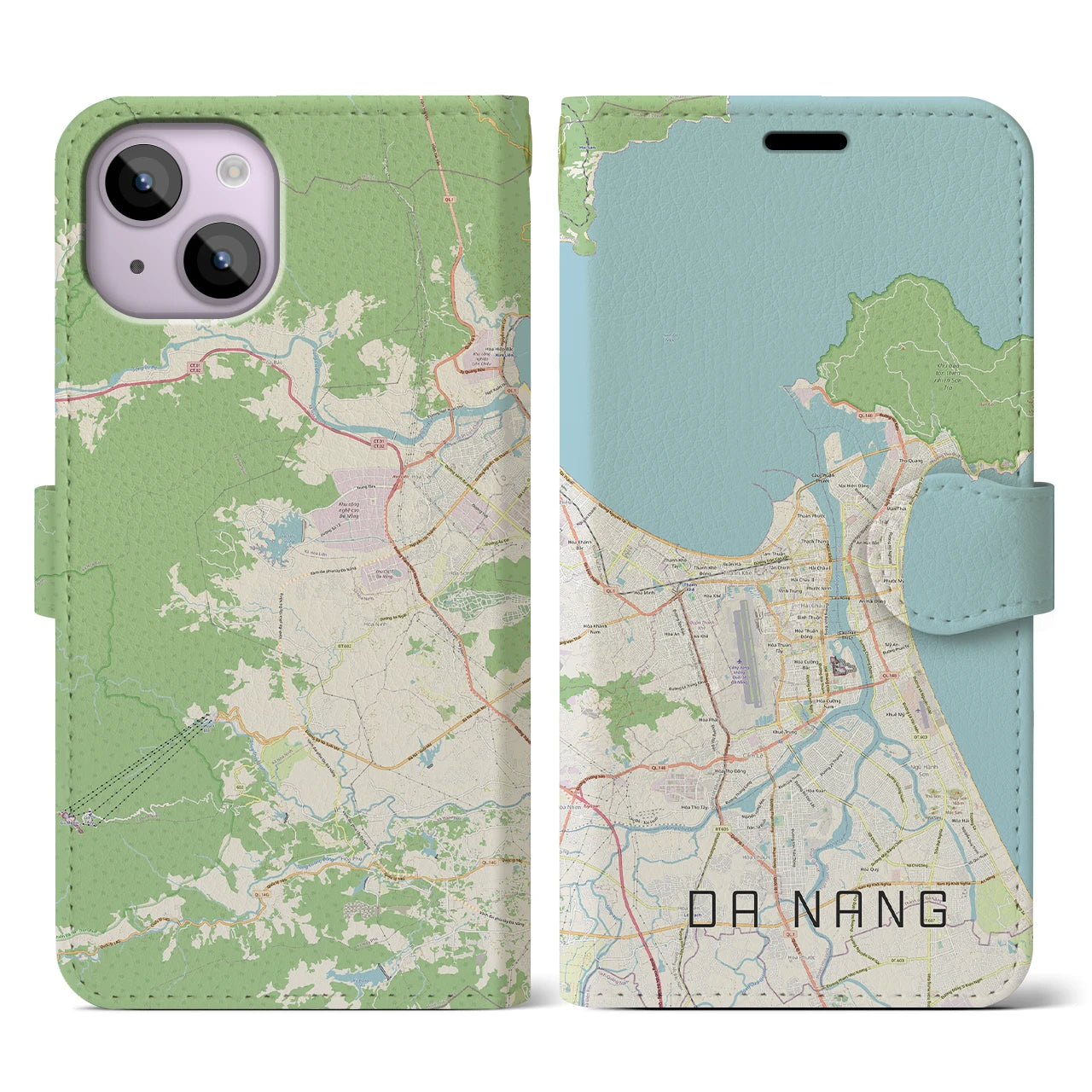 【ダナン】地図柄iPhoneケース（手帳両面タイプ・ナチュラル）iPhone 14 用