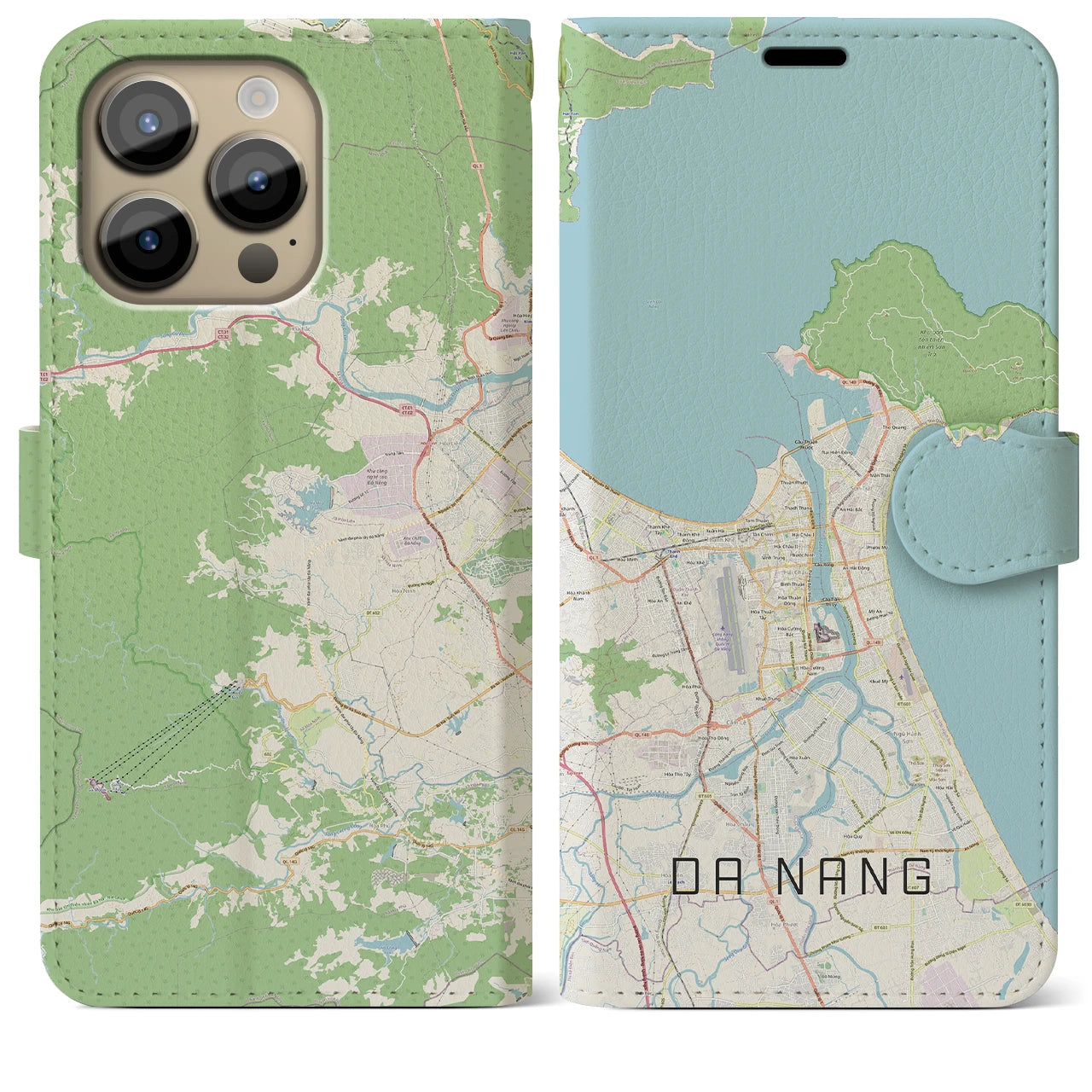 【ダナン】地図柄iPhoneケース（手帳両面タイプ・ナチュラル）iPhone 14 Pro Max 用
