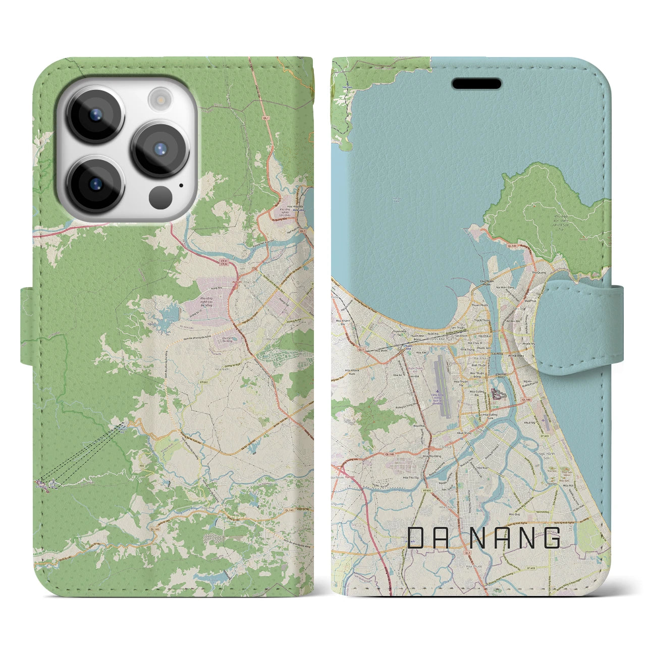 【ダナン】地図柄iPhoneケース（手帳両面タイプ・ナチュラル）iPhone 14 Pro 用