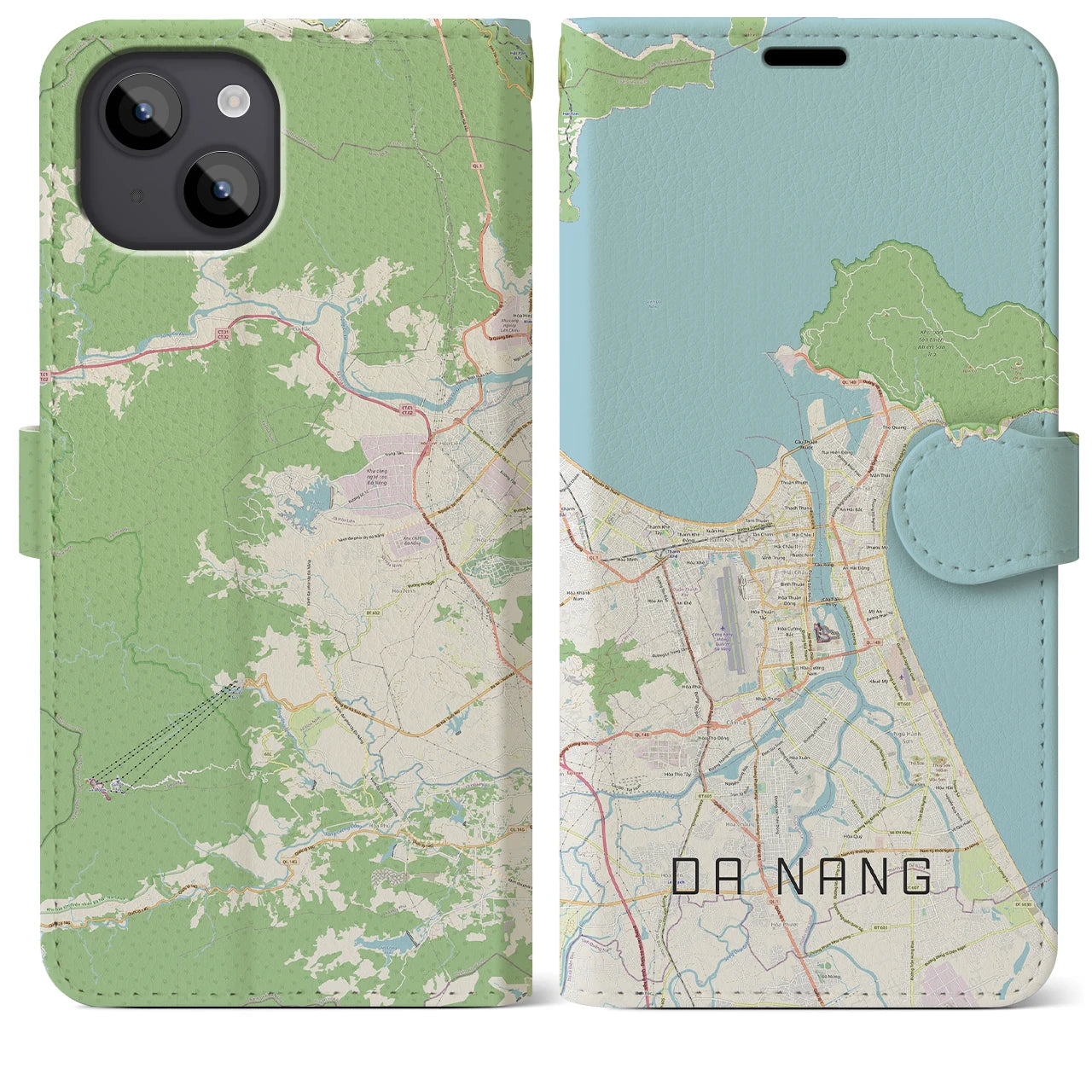 【ダナン】地図柄iPhoneケース（手帳両面タイプ・ナチュラル）iPhone 14 Plus 用