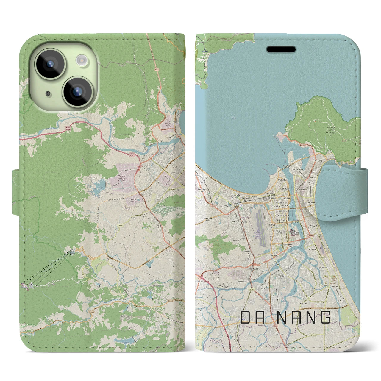 【ダナン】地図柄iPhoneケース（手帳両面タイプ・ナチュラル）iPhone 15 用