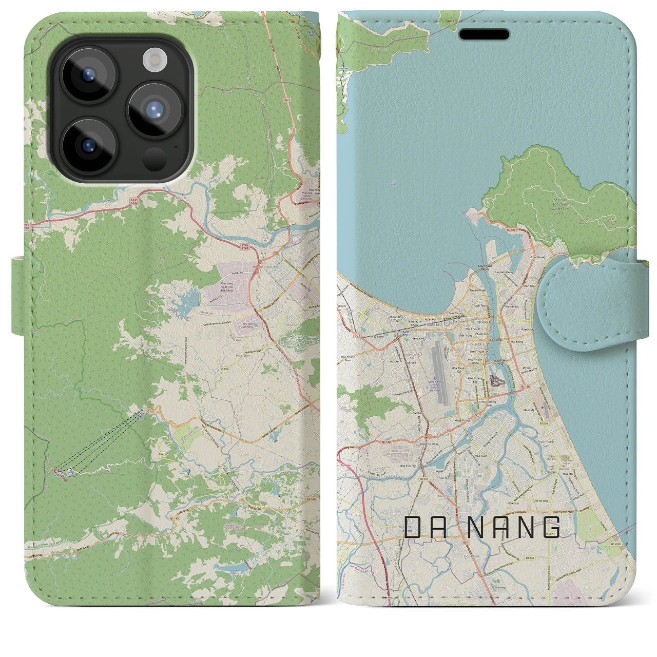 【ダナン】地図柄iPhoneケース（手帳両面タイプ・ナチュラル）iPhone 15 Pro Max 用