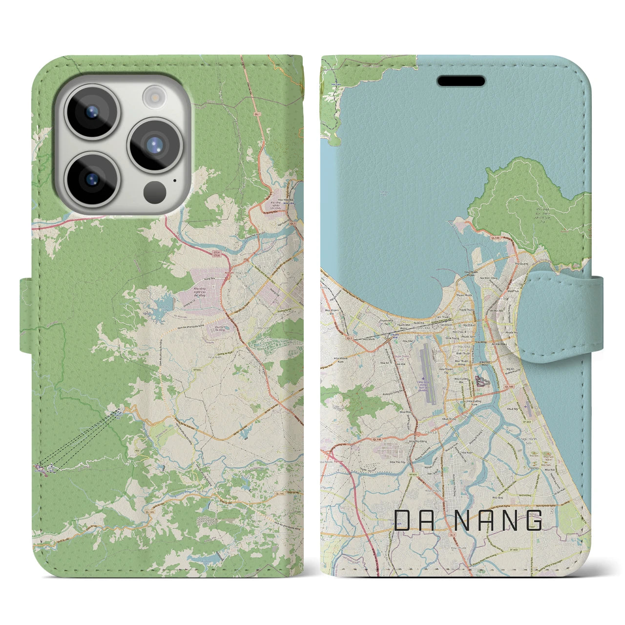 【ダナン】地図柄iPhoneケース（手帳両面タイプ・ナチュラル）iPhone 15 Pro 用
