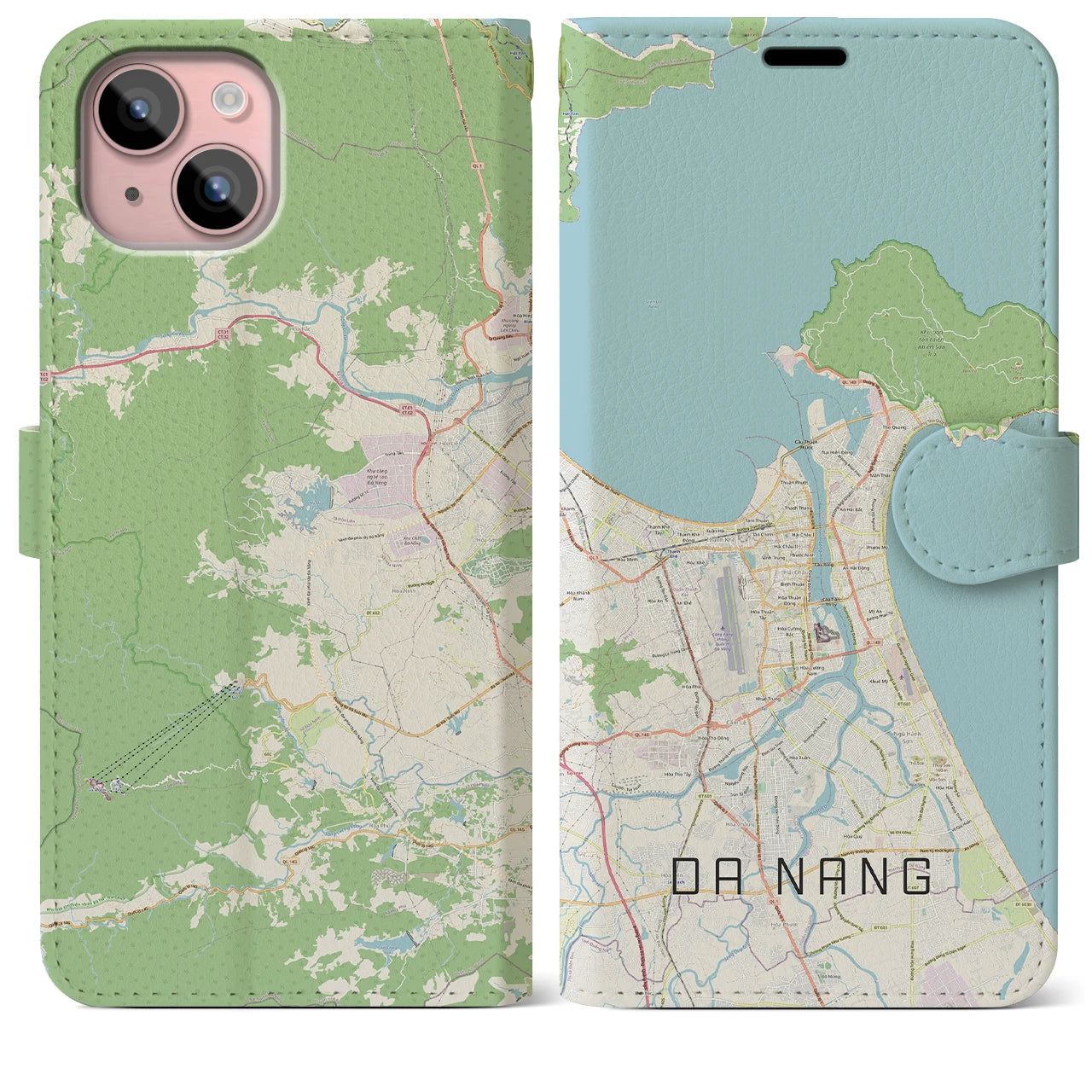 【ダナン】地図柄iPhoneケース（手帳両面タイプ・ナチュラル）iPhone 15 Plus 用