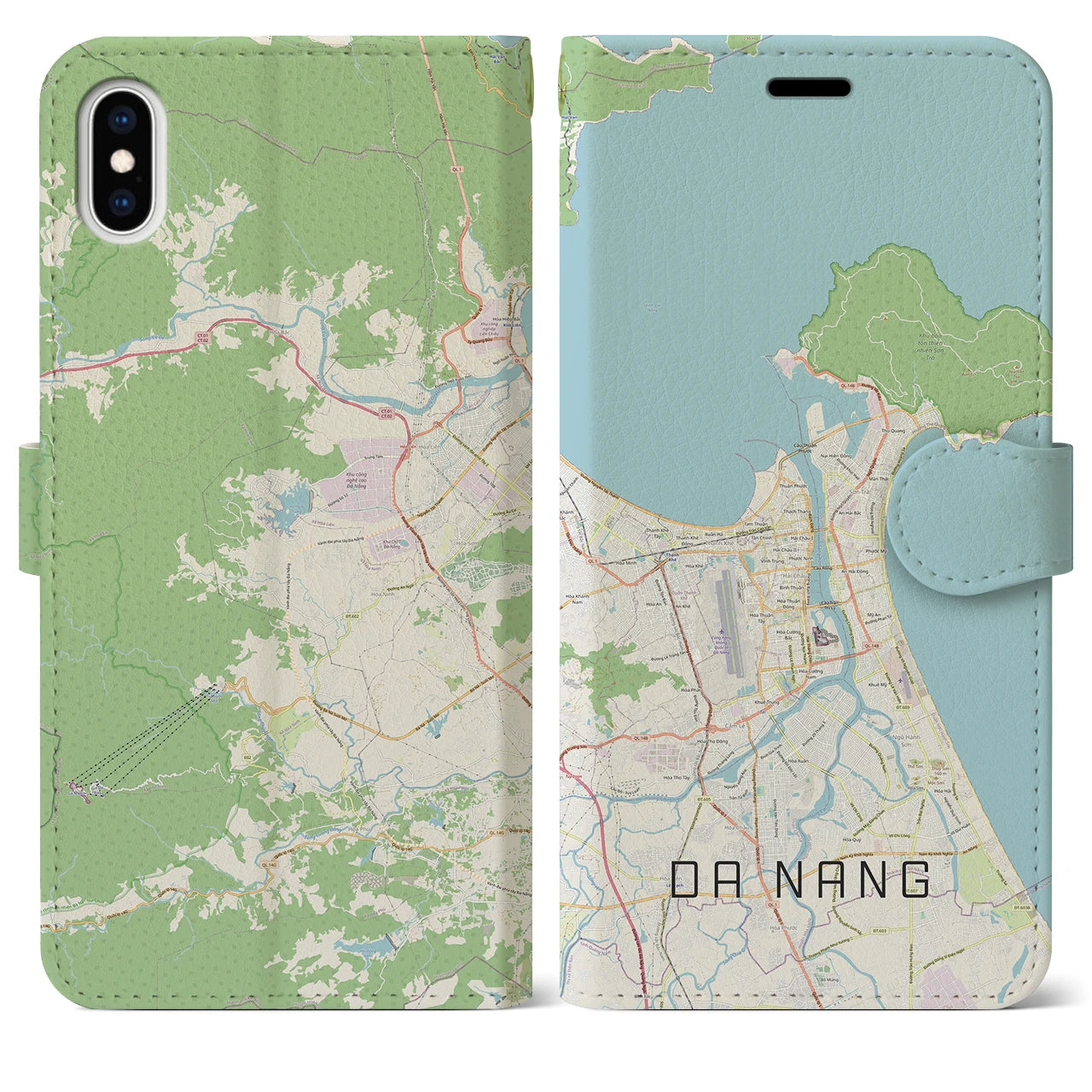 【ダナン】地図柄iPhoneケース（手帳両面タイプ・ナチュラル）iPhone XS Max 用
