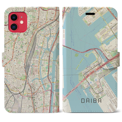 【台場（東京都）】地図柄iPhoneケース（手帳タイプ）ナチュラル・iPhone 11 用