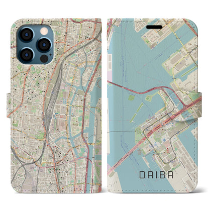 【台場（東京都）】地図柄iPhoneケース（手帳タイプ）ナチュラル・iPhone 12 / 12 Pro 用