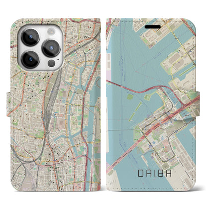 【台場（東京都）】地図柄iPhoneケース（手帳タイプ）ナチュラル・iPhone 14 Pro 用