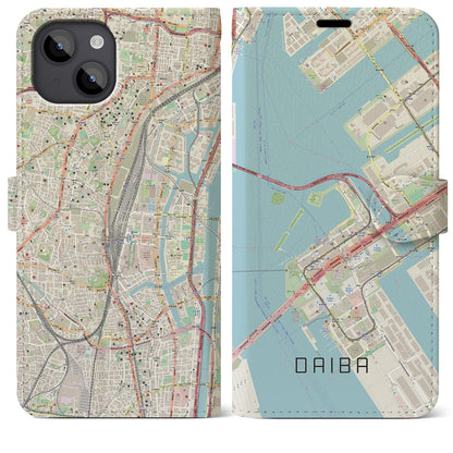 【台場（東京都）】地図柄iPhoneケース（手帳タイプ）ナチュラル・iPhone 14 Plus 用