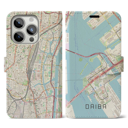 【台場（東京都）】地図柄iPhoneケース（手帳タイプ）ナチュラル・iPhone 15 Pro 用