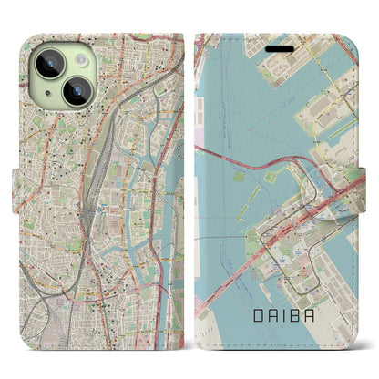 【台場（東京都）】地図柄iPhoneケース（手帳タイプ）ナチュラル・iPhone 15 用