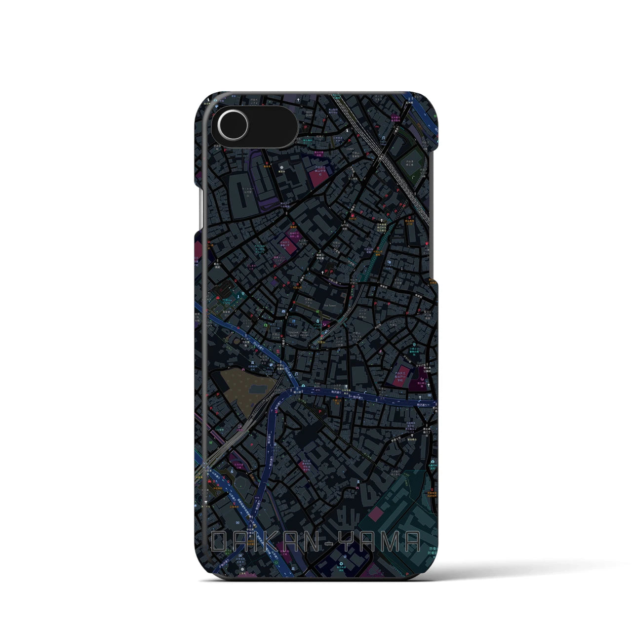 【代官山】地図柄iPhoneケース（バックカバータイプ・ブラック）iPhone SE（第3 / 第2世代） / 8 / 7 / 6s / 6 用