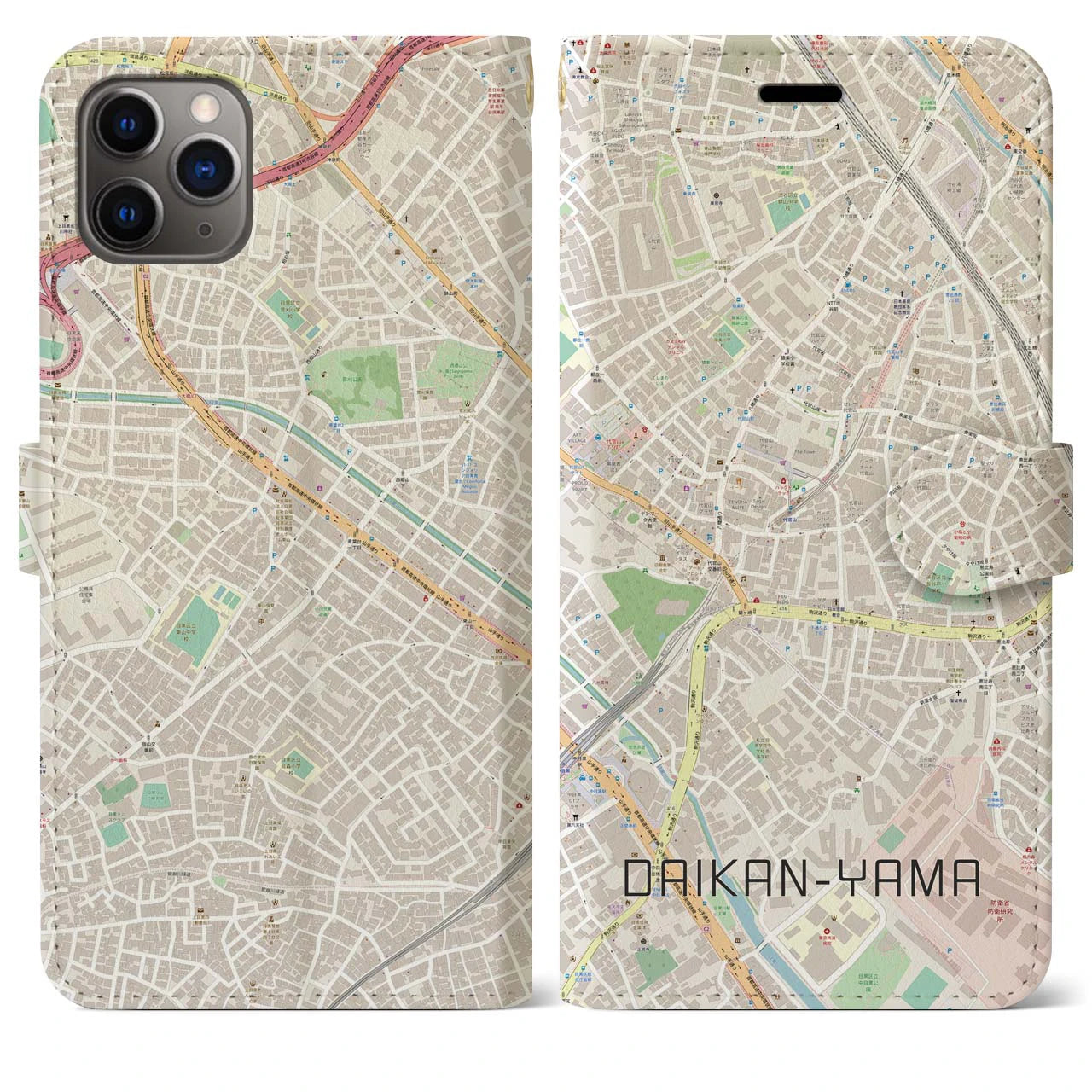 【代官山】地図柄iPhoneケース（手帳両面タイプ・ナチュラル）iPhone 11 Pro Max 用