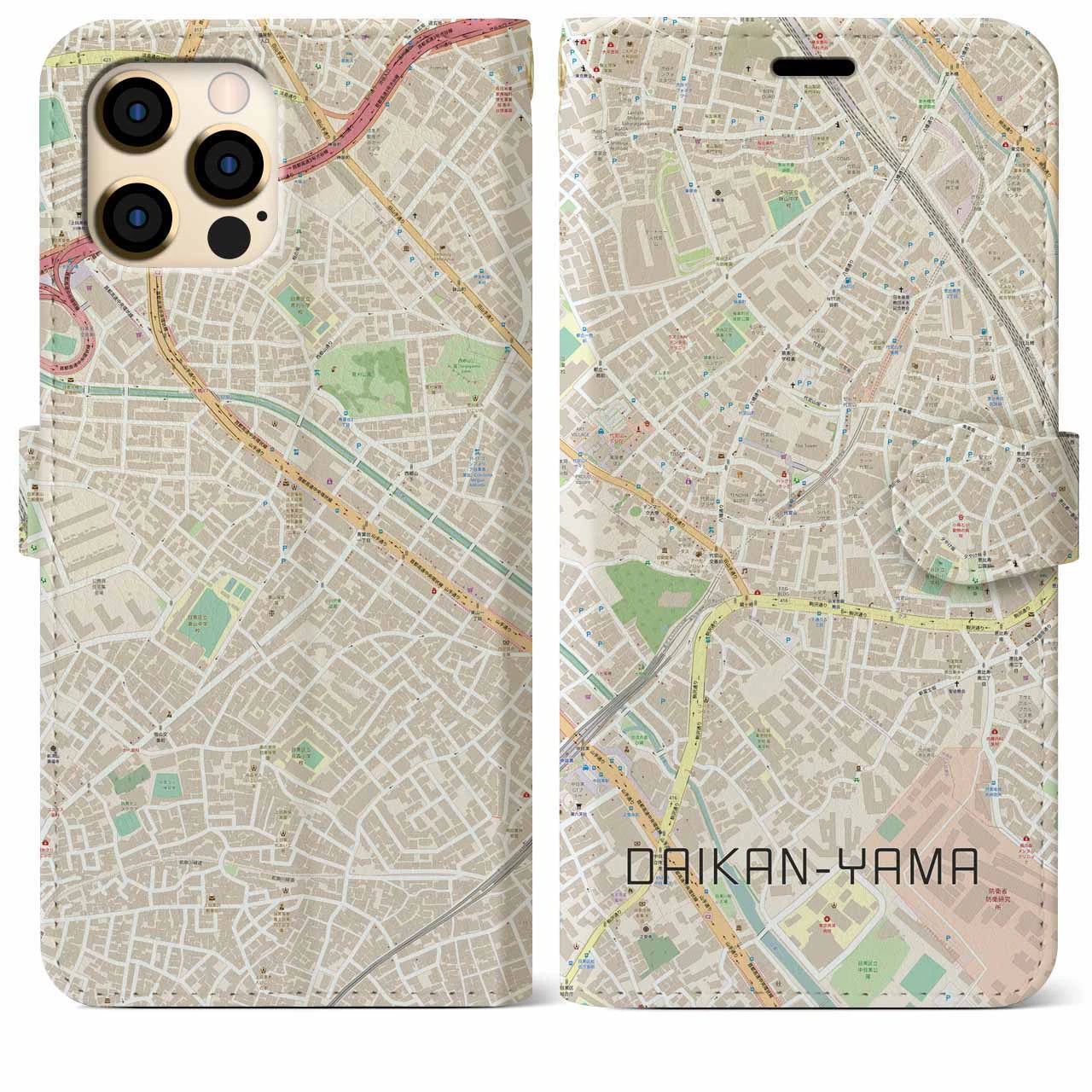 【代官山】地図柄iPhoneケース（手帳両面タイプ・ナチュラル）iPhone 12 Pro Max 用