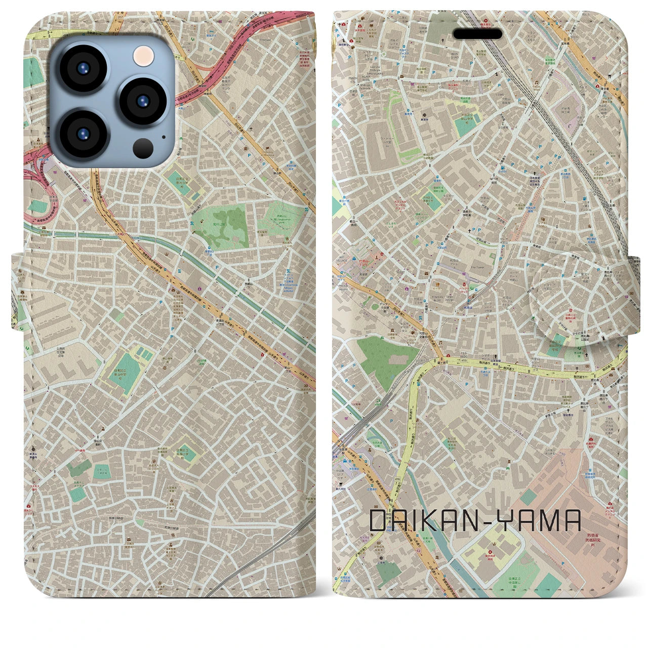 【代官山】地図柄iPhoneケース（手帳両面タイプ・ナチュラル）iPhone 13 Pro Max 用