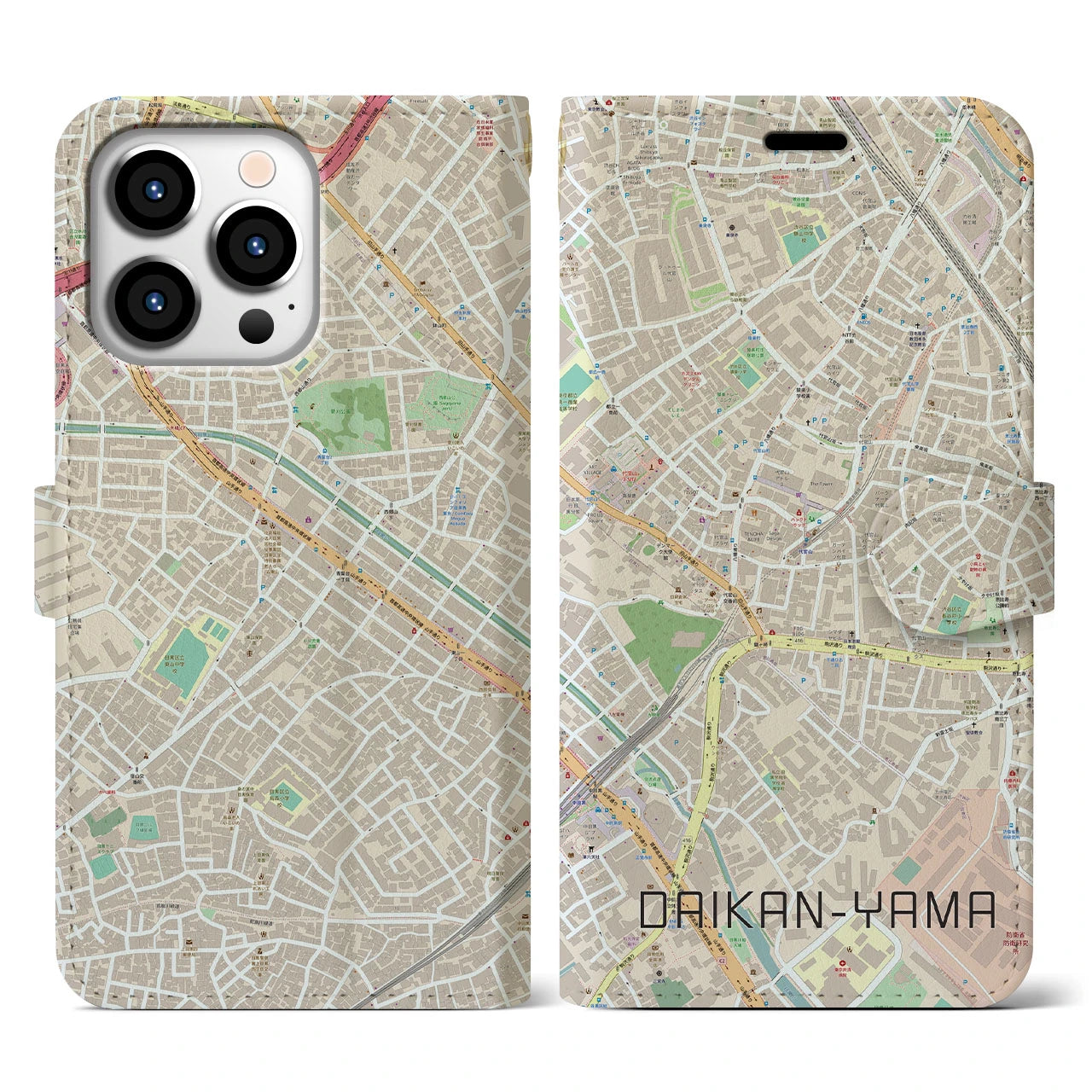 【代官山】地図柄iPhoneケース（手帳両面タイプ・ナチュラル）iPhone 13 Pro 用