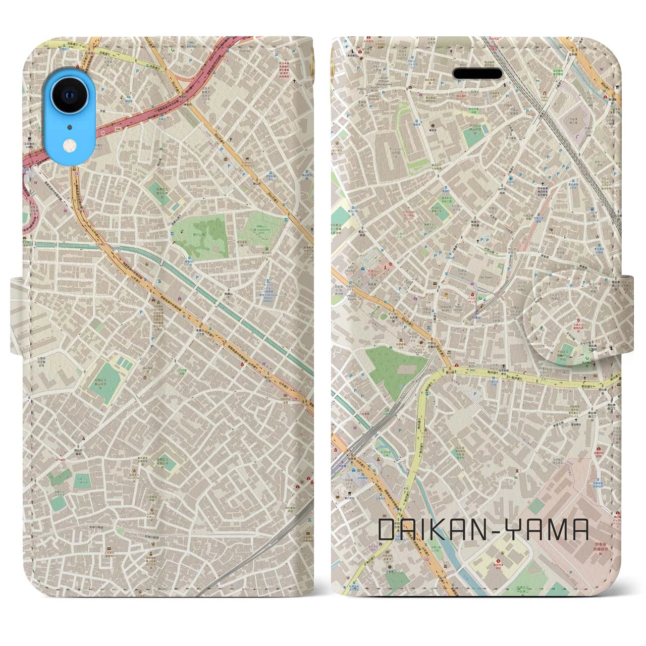【代官山】地図柄iPhoneケース（手帳両面タイプ・ナチュラル）iPhone XR 用