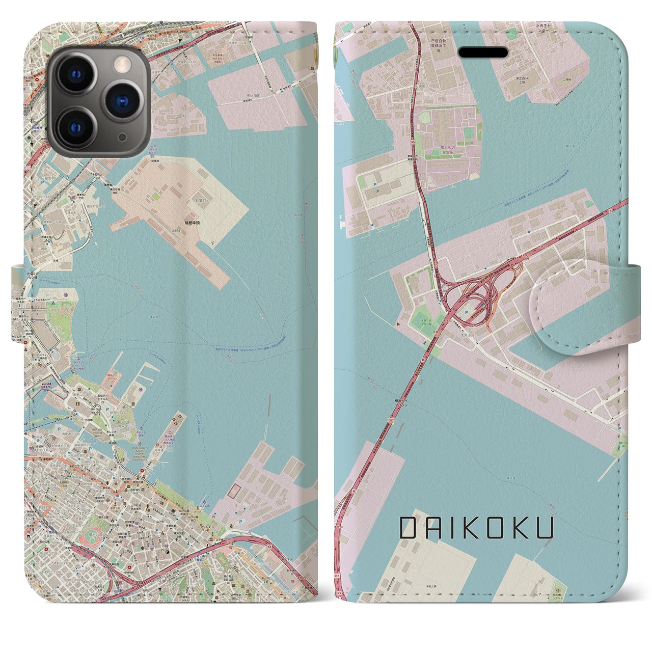 【大黒】地図柄iPhoneケース（手帳両面タイプ・ナチュラル）iPhone 11 Pro Max 用