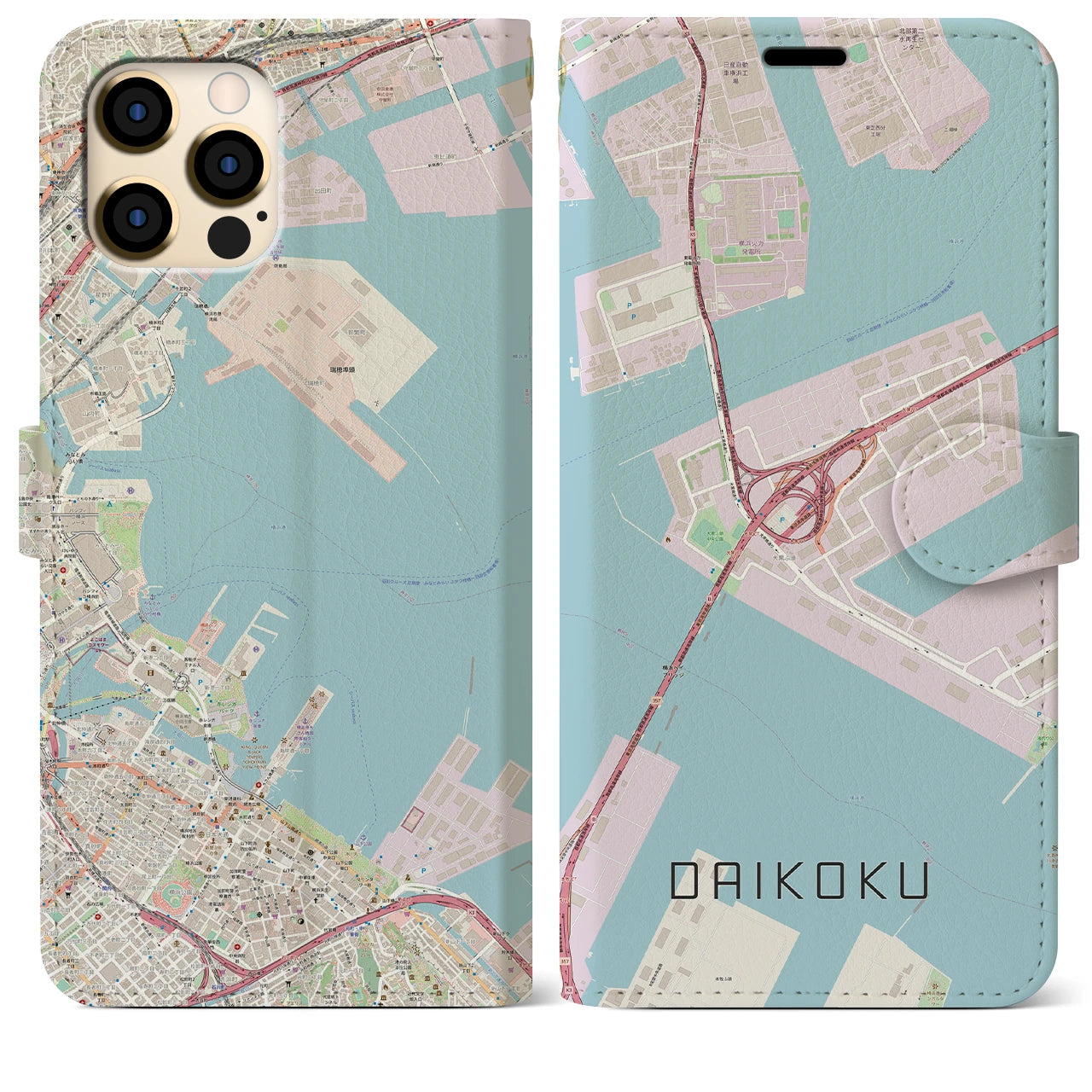 【大黒】地図柄iPhoneケース（手帳両面タイプ・ナチュラル）iPhone 12 Pro Max 用