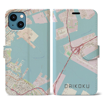 【大黒（神奈川県）】地図柄iPhoneケース（手帳タイプ）ナチュラル・iPhone 13 用