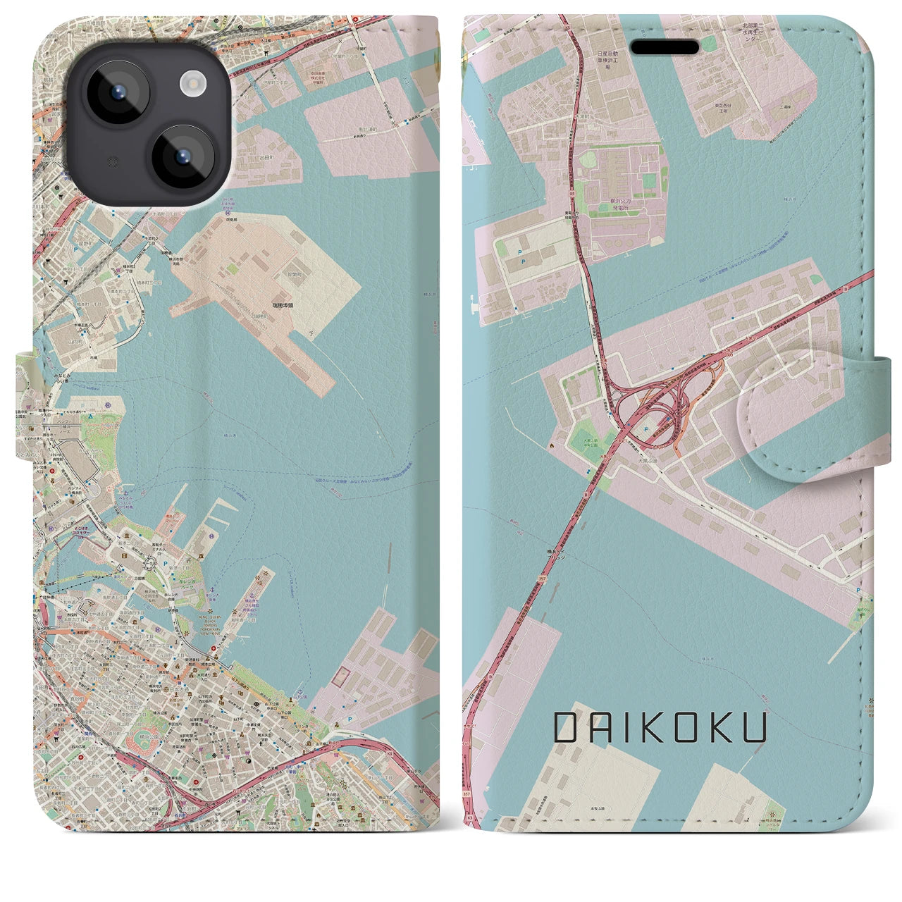 【大黒】地図柄iPhoneケース（手帳両面タイプ・ナチュラル）iPhone 14 Plus 用