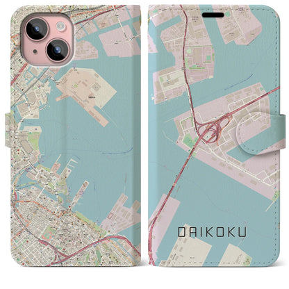 【大黒（神奈川県）】地図柄iPhoneケース（手帳タイプ）ナチュラル・iPhone 15 Plus 用