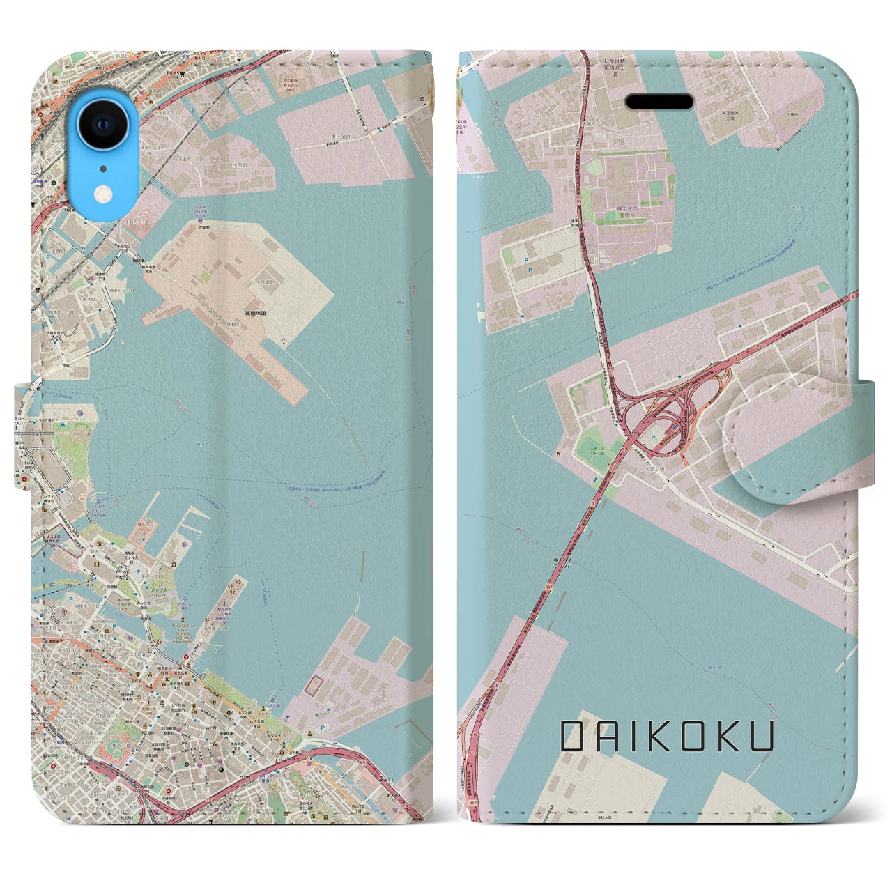 【大黒（神奈川県）】地図柄iPhoneケース（手帳タイプ）ナチュラル・iPhone XR 用