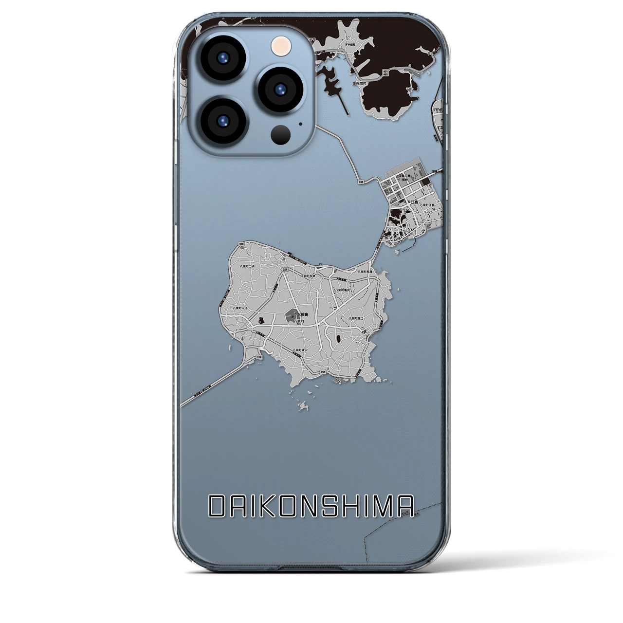 【大根島】地図柄iPhoneケース（クリアタイプ・モノトーン）iPhone 13 Pro Max 用