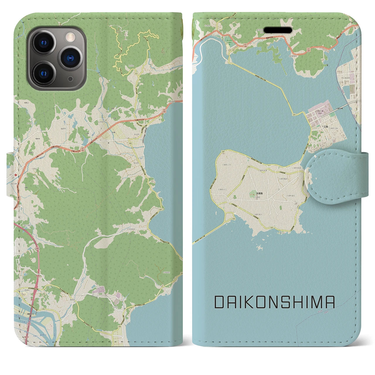 【大根島】地図柄iPhoneケース（手帳両面タイプ・ナチュラル）iPhone 11 Pro Max 用
