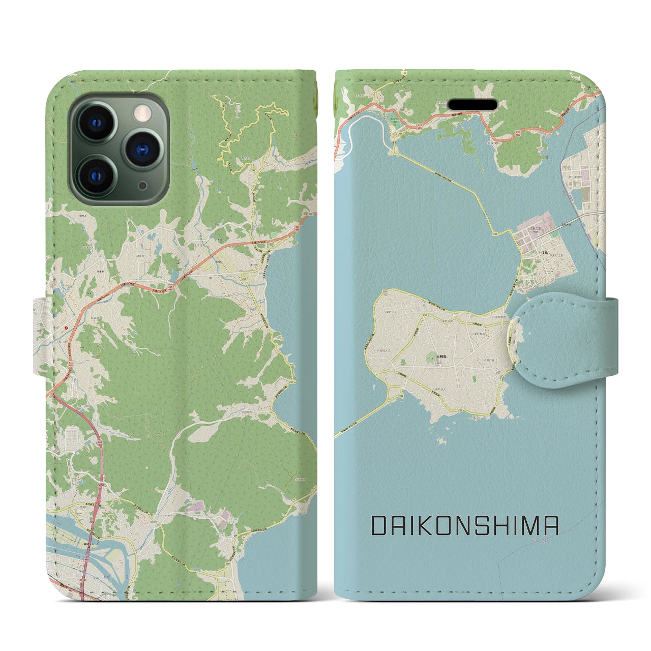 【大根島】地図柄iPhoneケース（手帳両面タイプ・ナチュラル）iPhone 11 Pro 用