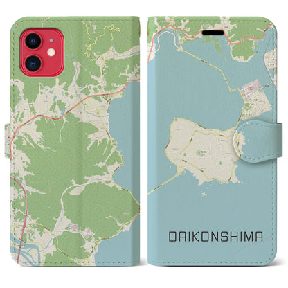【大根島（島根県）】地図柄iPhoneケース（手帳タイプ）ナチュラル・iPhone 11 用