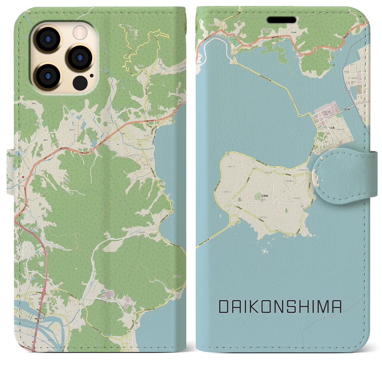 【大根島】地図柄iPhoneケース（手帳両面タイプ・ナチュラル）iPhone 12 Pro Max 用