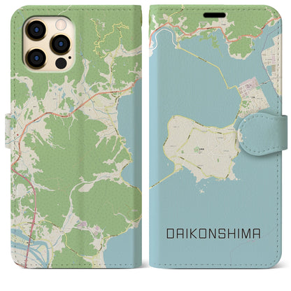 【大根島（島根県）】地図柄iPhoneケース（手帳タイプ）ナチュラル・iPhone 12 Pro Max 用