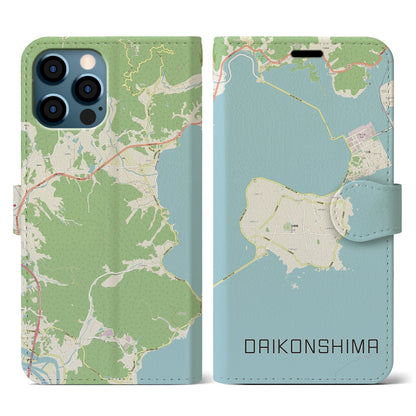 【大根島（島根県）】地図柄iPhoneケース（手帳タイプ）ナチュラル・iPhone 12 / 12 Pro 用