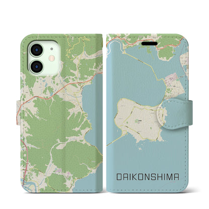 【大根島（島根県）】地図柄iPhoneケース（手帳タイプ）ナチュラル・iPhone 12 mini 用